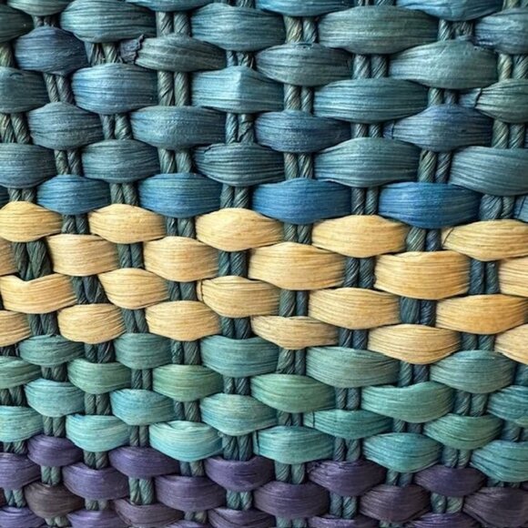 Handwoven Multi-Color Wicker Tote With Bamboo Handles & Zippered Interior - Picture 2 of 9